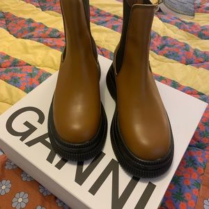 These are NIB Brown GANNI boots- size 37.  Creeper, Color is Tiger’s Eye